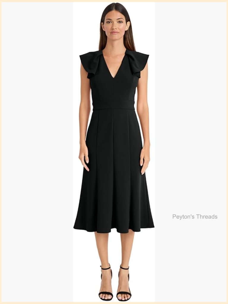 Sleeveless V-Neck Ruffled Cap Sleeve Midi A-Line Dress